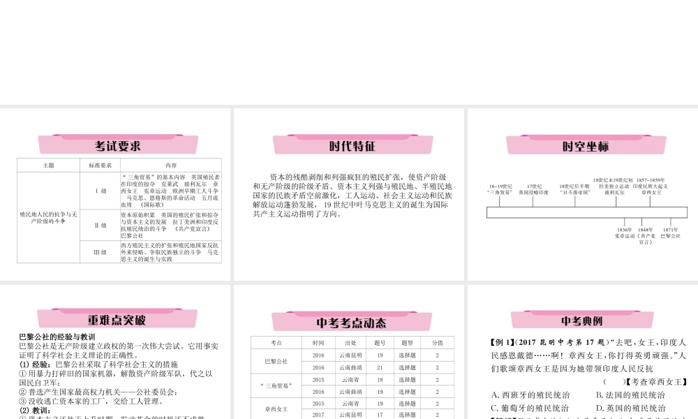 （云南专版）中考历史复习 第一部分 教材知识速查 模块5 世界近代史 第2讲 殖民地人民的抗争与无产阶级的斗争课件-人教版初中九年级全册历史课件
