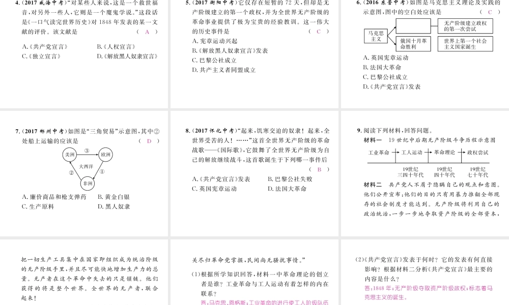 （云南专版）中考历史复习 第一部分 教材知识速查 模块5 世界近代史 第2讲 殖民地人民的抗争与无产阶级的斗争课件-人教版初中九年级全册历史课件