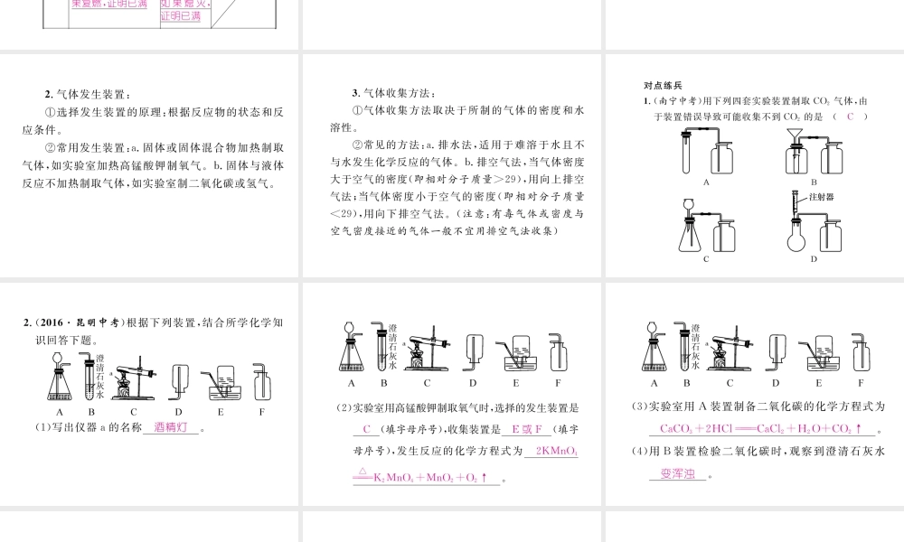 （云南专版）秋九年级化学上册 小专题二 气体的制取与检验习题课件 （新版）新人教版-（新版）新人教版初中九年级上册化学课件