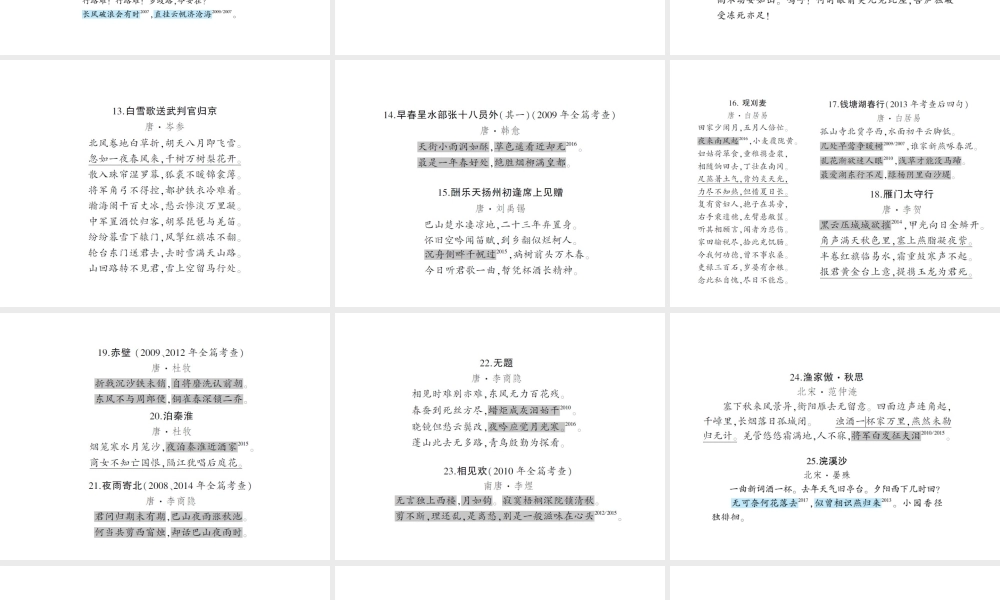 安徽省中考语文 第三部分 语言积累与运用 专题一 古诗文默写 诗文内容梳理复习课件-人教版初中九年级全册语文课件