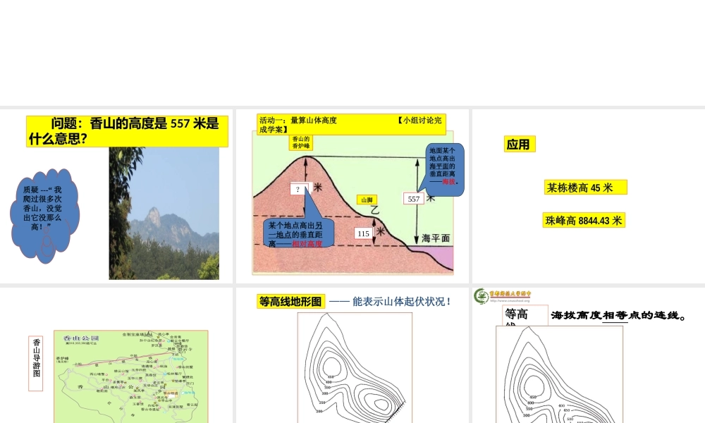 安徽省安庆市第九中学七年级地理下册 等高线地图教学课件 新人教版