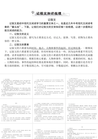 安徽省中考语文 第四部分 现代文阅读 专题一 记叙文(散文、小说)阅读 记叙文基础知识梳理复习课件-人教版初中九年级全册语文课件
