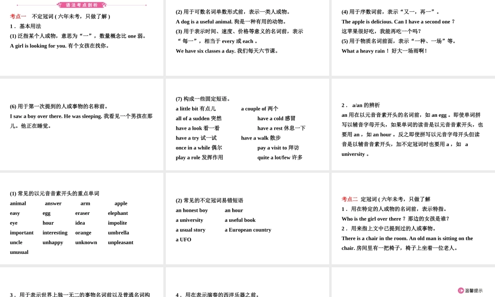 安徽省中考英语总复习 语法专项复习 语法一 冠词课件-人教版初中九年级全册英语课件