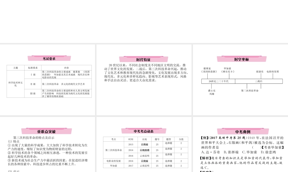 （云南专版）中考历史复习 第一部分 教材知识速查 模块6 世界现代史 第6讲 现代科学技术和文化课件-人教版初中九年级全册历史课件