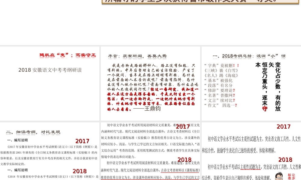 安徽省中考语文 考纲研读 随机应“变”笃实守正课件-人教版初中九年级全册语文课件