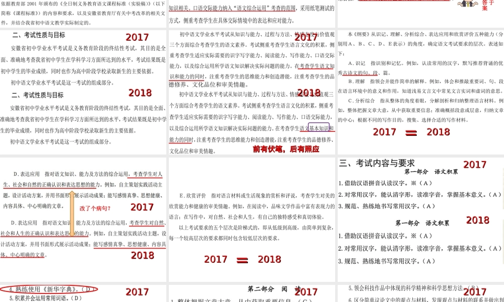 安徽省中考语文 考纲研读 随机应“变”笃实守正课件-人教版初中九年级全册语文课件