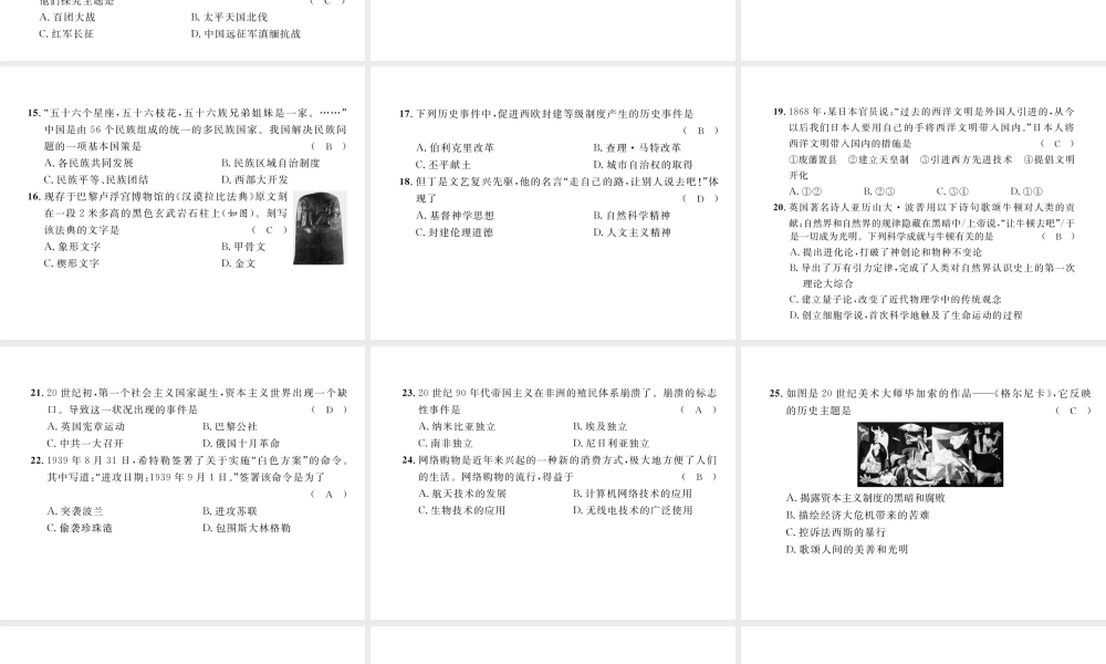 （云南专版）中考历史复习 模拟试卷（三）课件-人教版初中九年级全册历史课件