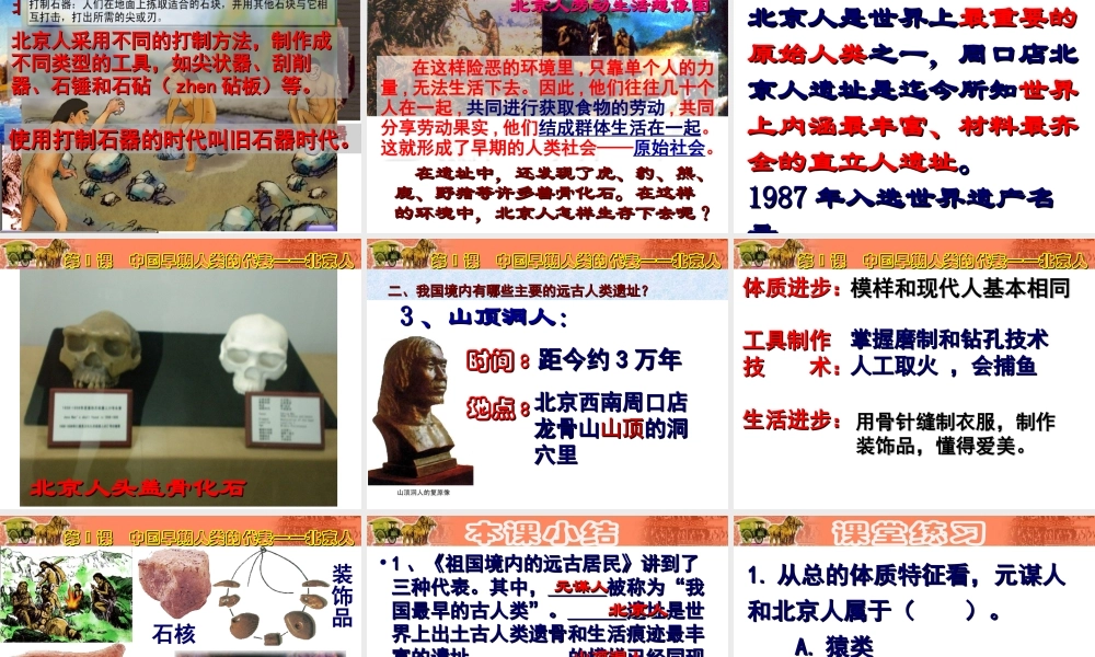 （2016年秋季版）七年级历史上册 第1课 中国境早期人类的代表——北京人课件 新人教版