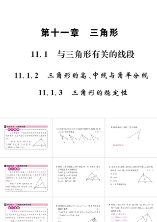 （云南专版）秋八年级数学上册 第十一章 三角形 11.1 与三角形有关的线段 11.1.2 三角形的高、中线与角平分线 11.1.3 三角形的稳定性作业课件 （新版）新人教版-（新版）新人教版初中八年级上册数学课件