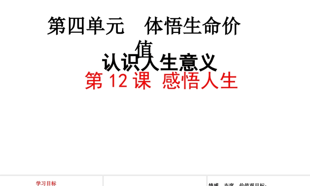 （2016年秋季版）江苏省徐州市七年级道德与法治下册 第四单元 体悟生命价值 第12课 感悟人生 第1框 认识人生意义课件 苏教版