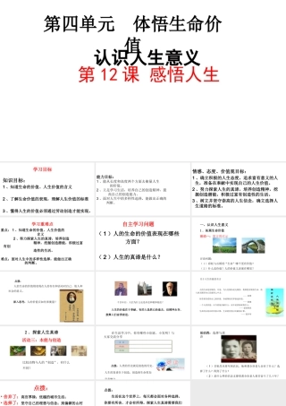 （2016年秋季版）江苏省徐州市七年级道德与法治下册 第四单元 体悟生命价值 第12课 感悟人生 第1框 认识人生意义课件 苏教版