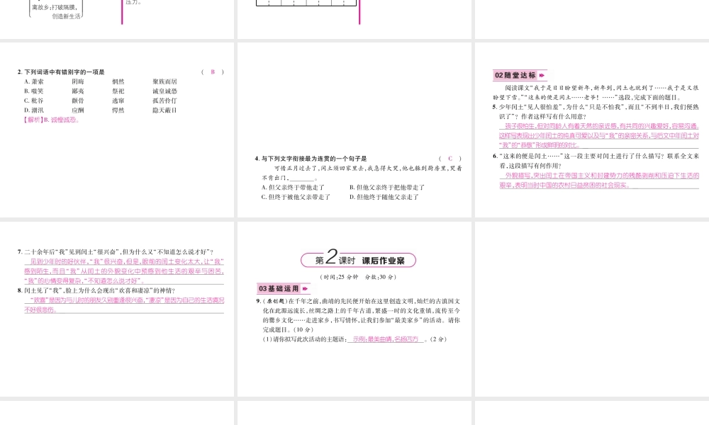 （云南专版）九年级语文上册 14 故乡作业课件 新人教版-新人教版初中九年级上册语文课件