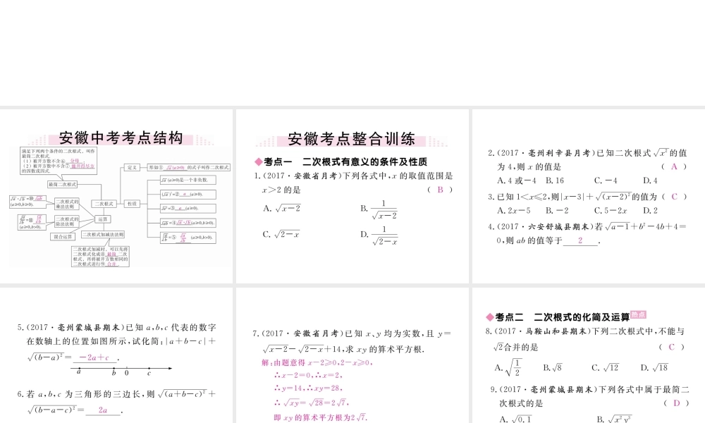 安徽省春八年级数学下册 第16章 二次根式小结与复习练习课件 （新版）新人教版-（新版）新人教版初中八年级下册数学课件