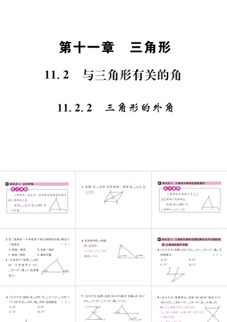 （云南专版）秋八年级数学上册 第十一章 三角形 11.2 与三角形有关的角 11.2.2 三角形的外角作业课件 （新版）新人教版-（新版）新人教版初中八年级上册数学课件