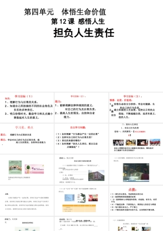 （2016年秋季版）江苏省徐州市七年级道德与法治下册 第四单元 体悟生命价值 第12课 感悟人生 第2框 担负人生责任课件 苏教版