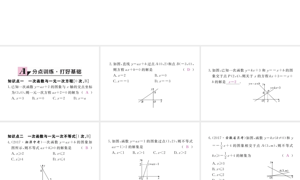 安徽省春八年级数学下册 第19章 一次函数 19.2.3 一次函数与方程、不等式练习课件 （新版）新人教版-（新版）新人教版初中八年级下册数学课件