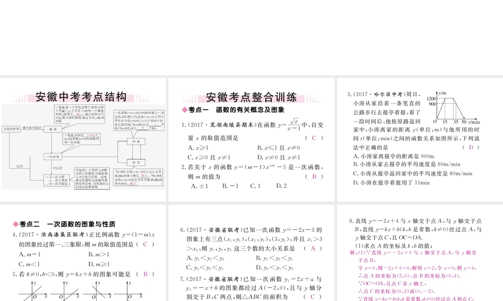 安徽省春八年级数学下册 第19章 一次函数小结与复习练习课件 （新版）新人教版-（新版）新人教版初中八年级下册数学课件