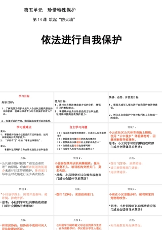 （2016年秋季版）江苏省徐州市七年级道德与法治下册 第五单元 珍惜特殊保护 第14课 筑起“防火墙”第2框 依法进行自我保护课件 苏教版