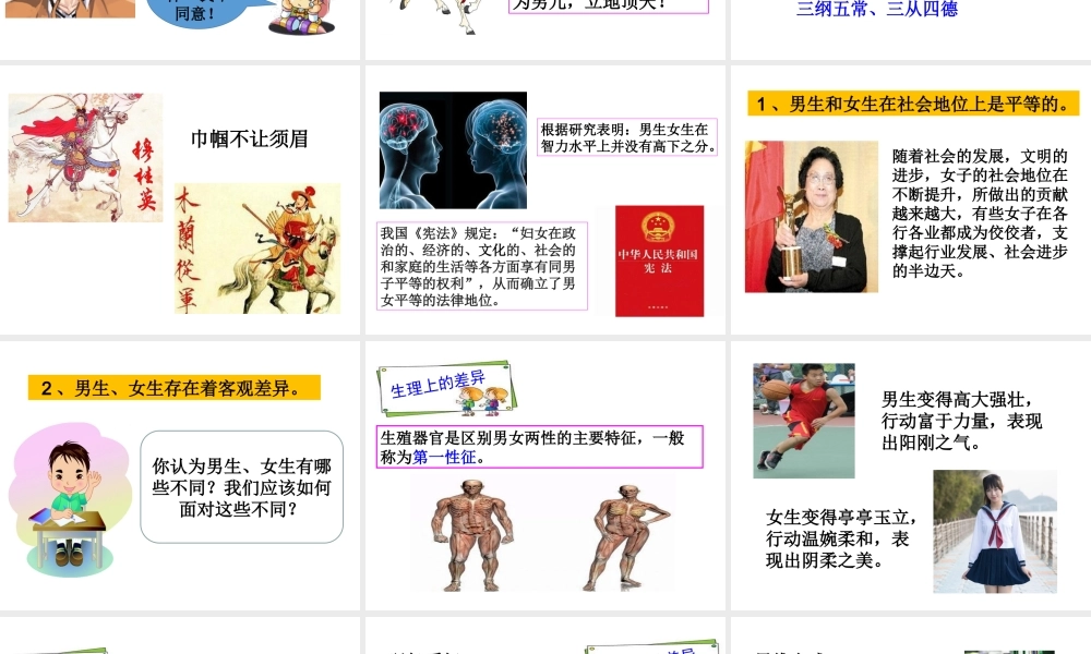 （2016年秋季版）七年级道德与法治下册 第六单元 拥抱青春 6.2 男生女生课件 粤教版