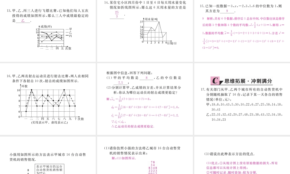 安徽省春八年级数学下册 第20章 数据的分析 20.2 数据的波动程度 第1课时 方差练习课件 （新版）新人教版-（新版）新人教版初中八年级下册数学课件