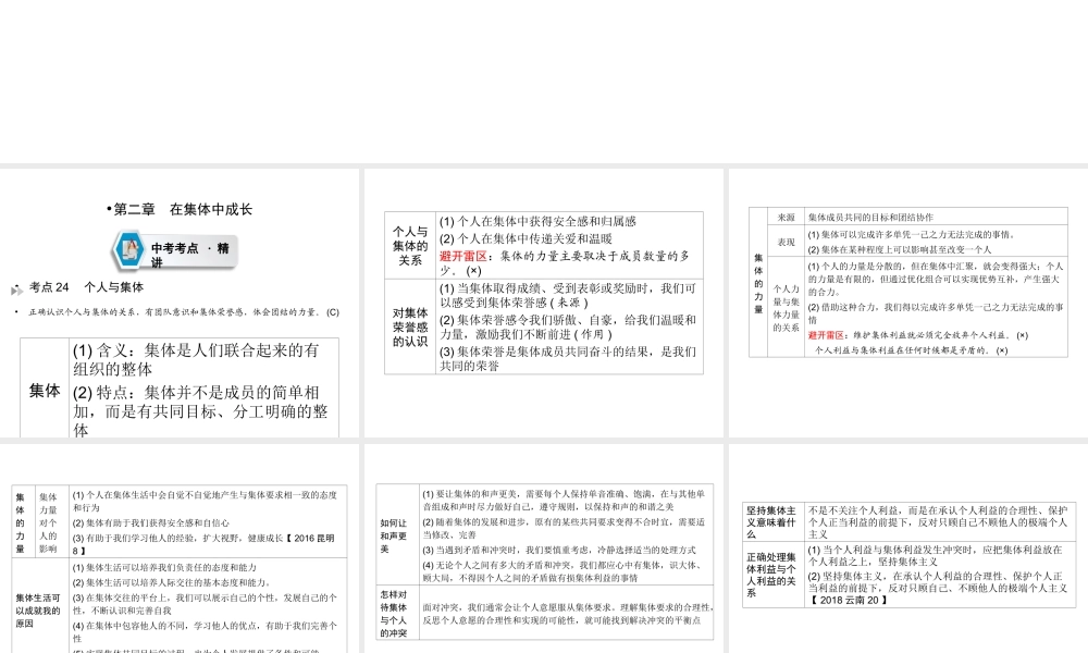 （云南专版）中考道德与法治 第1部分 教材同步复习 模块2 我与他人和集体 第2章 在集体中成长课件-人教版初中九年级全册政治课件