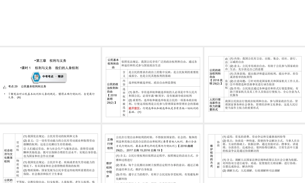 （云南专版）中考道德与法治 第1部分 教材同步复习 模块2 我与他人和集体 第3章 权利与义务（课时1 权利与义务 我们的人身权利）课件-人教版初中九年级全册政治课件