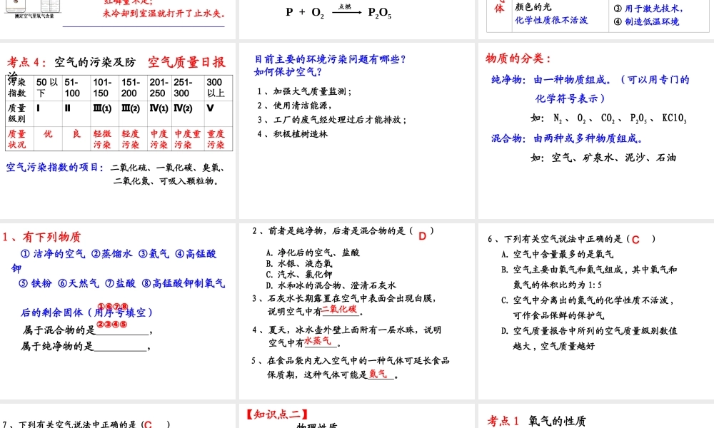 安徽省枞阳县钱桥初级中学九年级化学上册 第二单元 我们周围的空气复习课件 （新版）新人教版