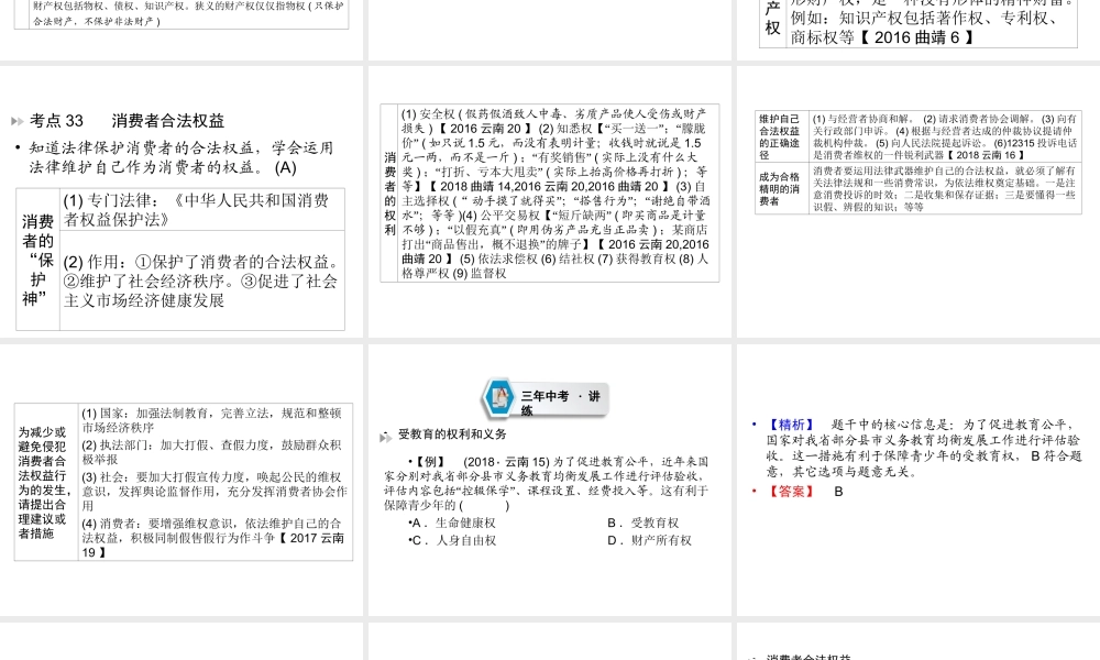 （云南专版）中考道德与法治 第1部分 教材同步复习 模块2 我与他人和集体 第3章 权利与义务（课时2 我们的文化、经济权利）课件-人教版初中九年级全册政治课件