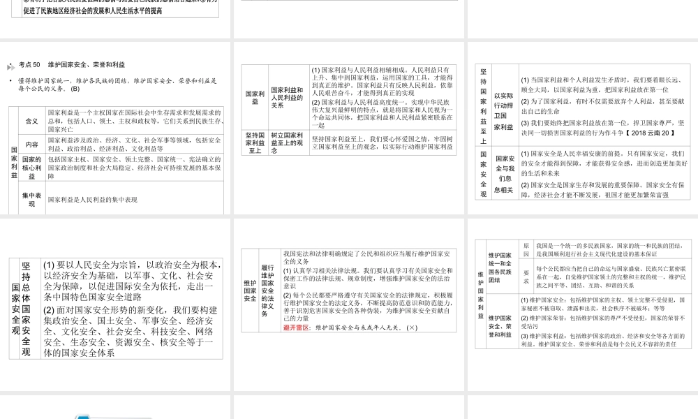 （云南专版）中考道德与法治 第1部分 教材同步复习 模块3 我与国家和社会  第2章 认识国情 爱我中华（课时2民族团结 祖国统一）课件-人教版初中九年级全册政治课件