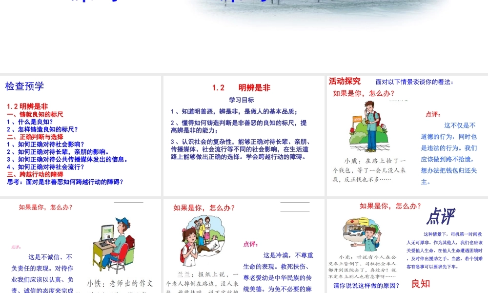 安徽省大顾店初级中学八年级政治上册 1.2 明辨是非课件 粤教版