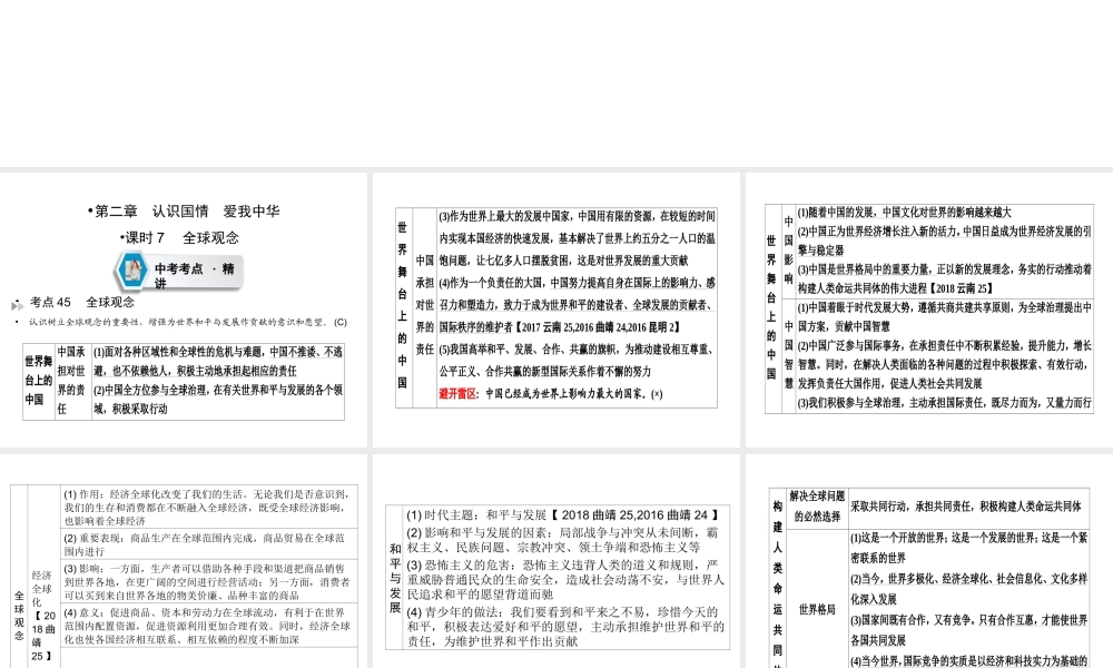 （云南专版）中考道德与法治 第1部分 教材同步复习 模块3 我与国家和社会  第2章 认识国情 爱我中华（课时7全球观念）课件-人教版初中九年级全册政治课件