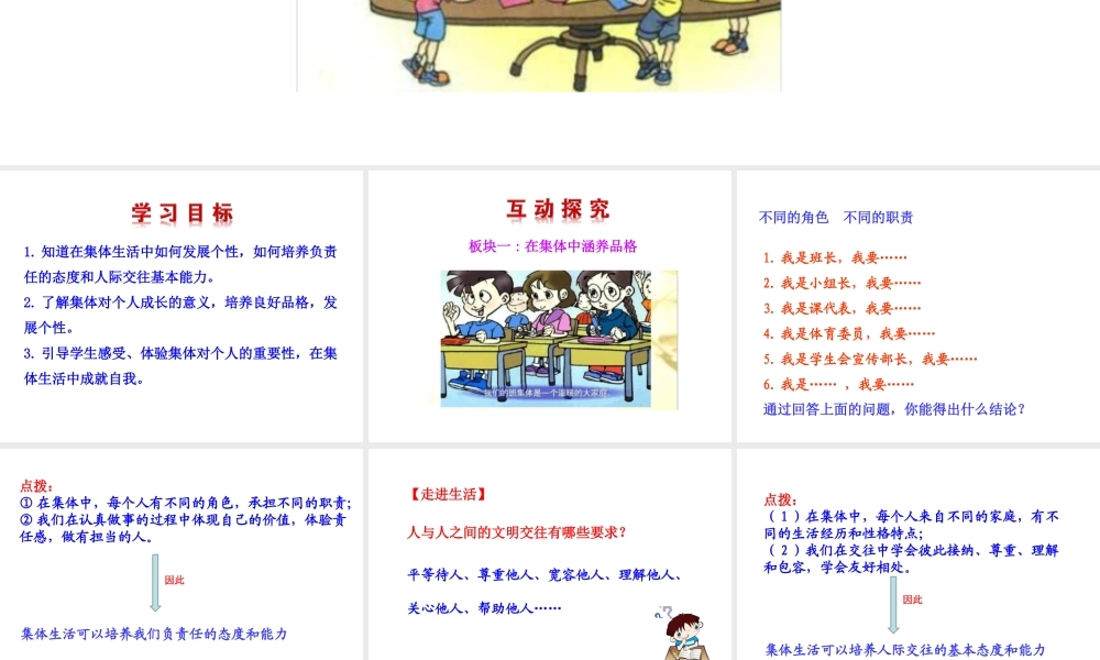 （2016年秋季版）七年级道德与法治下册 第三单元 在集体中成长 第六课“我”和“我们”第1框 集体生活成就我课件 新人教版