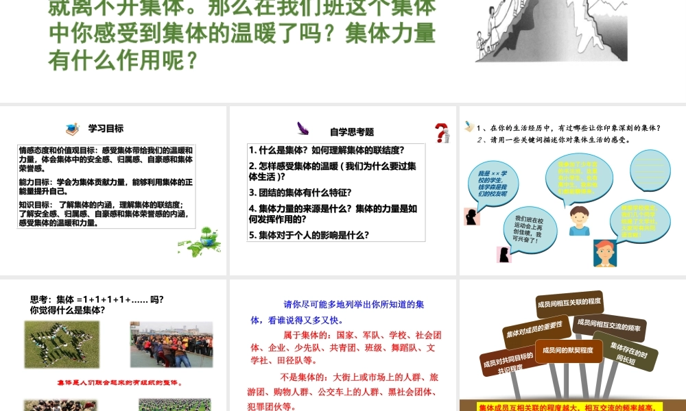 （2016年秋季版）七年级道德与法治下册 第三单元 在集体中成长 第六课“我”和“我们”第1框 集体生活邀请我课件 新人教版