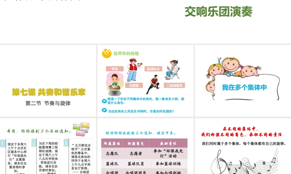 （2016年秋季版）七年级道德与法治下册 第三单元 在集体中成长 第七课 共奏和谐乐章 第2框 节奏与旋律课件 新人教版