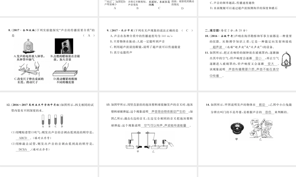 （云南专版）秋八年级物理全册 3 声的世界达标测试卷课件 （新版）沪科版-（新版）沪科版初中八年级全册物理课件