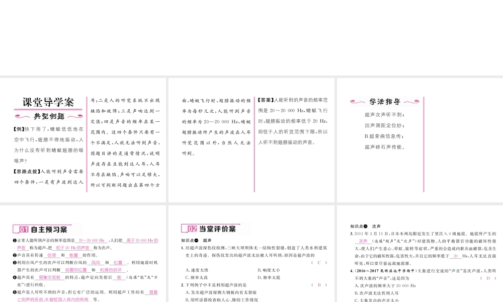 （云南专版）秋八年级物理全册 3.3 超声与次声作业课件 （新版）沪科版-（新版）沪科版初中八年级全册物理课件