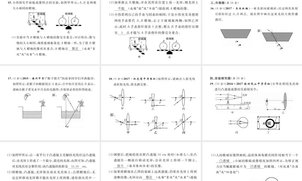 （云南专版）秋八年级物理全册 4 多彩的光达标测试卷课件 （新版）沪科版-（新版）沪科版初中八年级全册物理课件