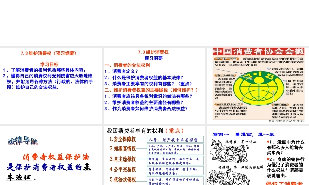 安徽省大顾店初级中学八年级政治下册 7.3 维护消费权课件 粤教版
