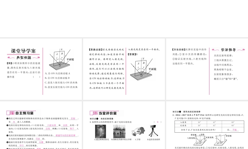 （云南专版）秋八年级物理全册 4.1 光的反射 第2课时 光的反射定律作业课件 （新版）沪科版-（新版）沪科版初中八年级全册物理课件