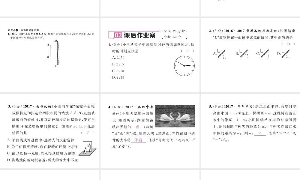 （云南专版）秋八年级物理全册 4.2 平面镜成像作业课件 （新版）沪科版-（新版）沪科版初中八年级全册物理课件