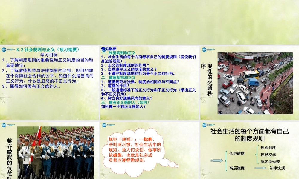 安徽省大顾店初级中学八年级政治下册 8.2 社会规则与正义课件 粤教版