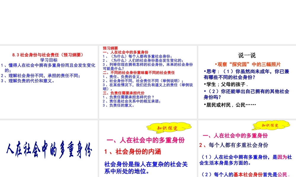安徽省大顾店初级中学八年级政治下册 8.3 社会身份与社会责任课件 粤教版