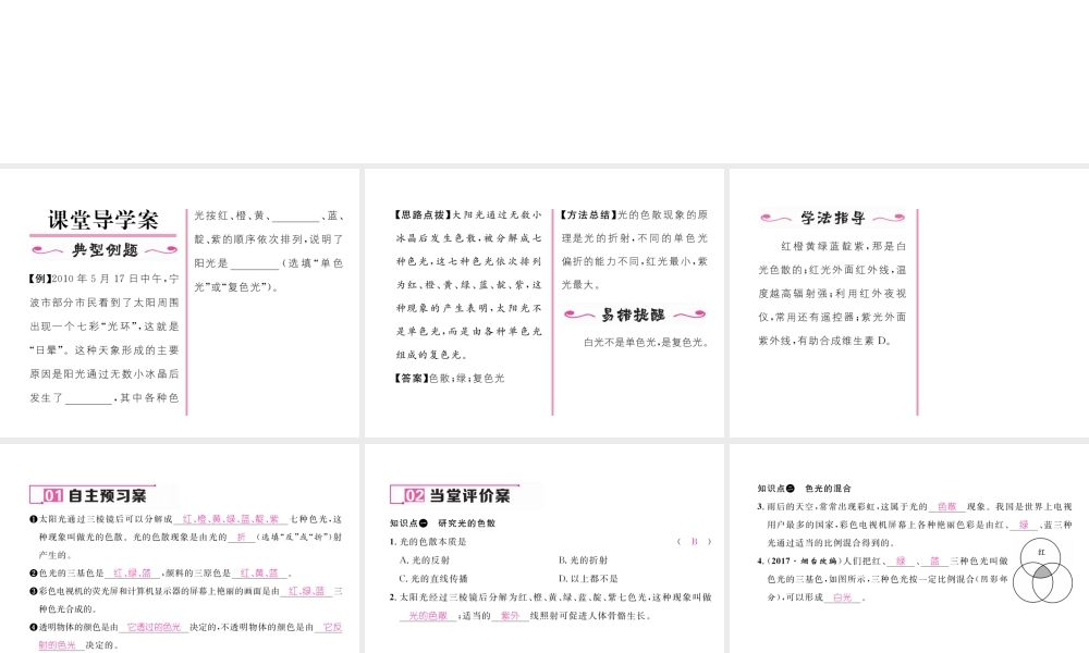 （云南专版）秋八年级物理全册 4.4 光的色散作业课件 （新版）沪科版-（新版）沪科版初中八年级全册物理课件