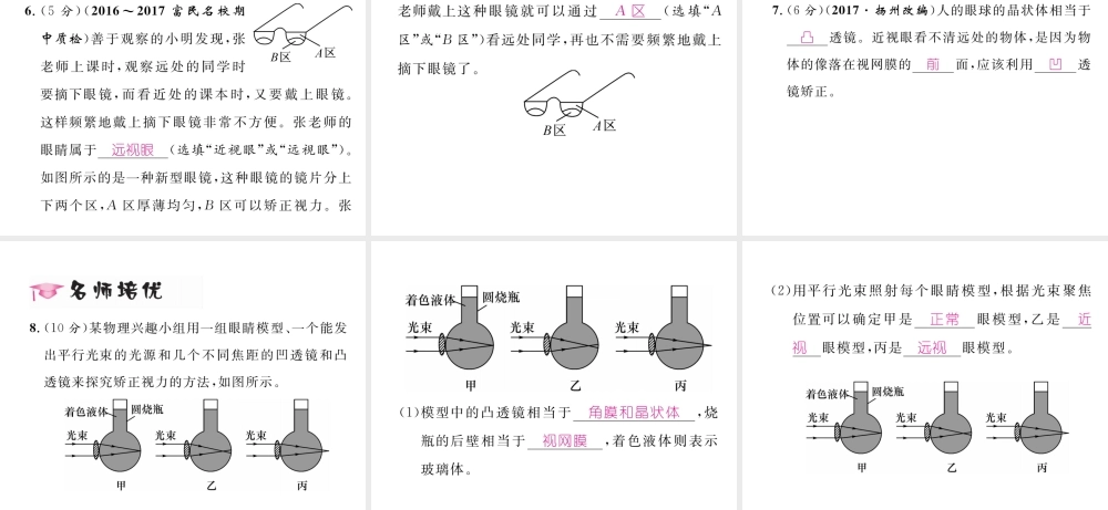 （云南专版）秋八年级物理全册 4.6 神奇的眼睛 第1课时 眼睛与眼镜作业课件 （新版）沪科版-（新版）沪科版初中八年级全册物理课件