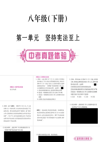 （云南专版）中考道德与法治总复习 第1篇 真题体验 满分演练 八下 第1单元 坚持宪法至上课件-人教版初中九年级全册政治课件