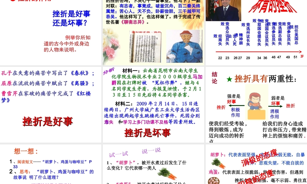 安徽省大顾店中学七年级政治下册 6.1 直面挫折课件3 粤教版