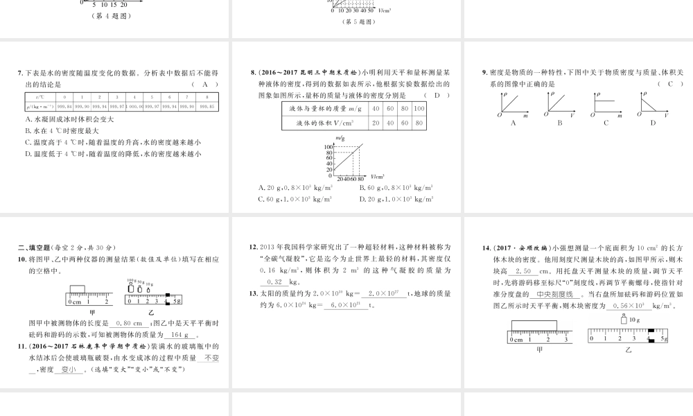 （云南专版）秋八年级物理全册 5 质量与密度达标测试卷课件 （新版）沪科版-（新版）沪科版初中八年级全册物理课件