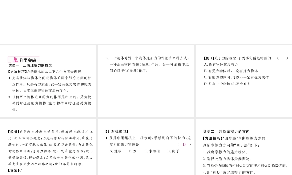 （云南专版）秋八年级物理全册 6 熟悉而陌生的力本章重难点、易错点突破方法技巧课件 （新版）沪科版-（新版）沪科版初中八年级全册物理课件
