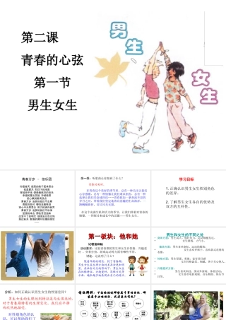 （2016年秋季版）七年级道德与法治下册 第一单元 青春时光 第二课 青春的心弦 第1框 男生女生课件 新人教版
