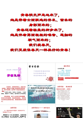 （2016年秋季版）七年级道德与法治下册 第一单元 青春时光 第三课 青春的证明 第1框 青春飞扬课件 新人教版